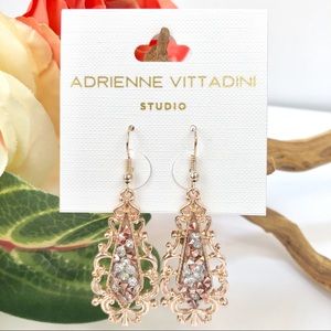 Adrienne Vittadini Pink Gold & Crystal Earrings
